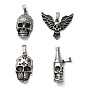 Titanium Steel Pendants, Antique Silver, Skull Bird/Bottle & Skull Charm