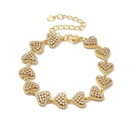 Bracelet chaîne à maillons creux en forme de cœur avec zircone cubique transparente, bijoux en laiton de placage de rack pour les femmes, sans plomb et sans cadmium, plaqué longue durée