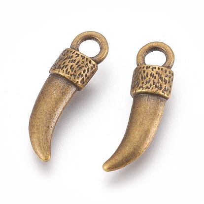 Tibetan Style Italian Horn Pendants, Lead Free and Cadmium Free, 20x6x4mm, Hole: 3mm