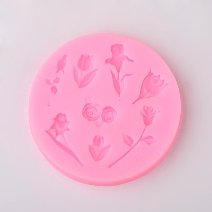 Rose Flower Design DIY Food Grade Silicone Molds, Fondant Molds, For DIY Cake Decoration, Chocolate, Candy, UV Resin & Epoxy Resin Jewelry Making, 76x8mm