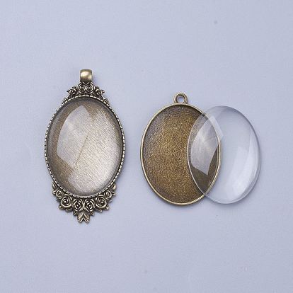 Création de pendentif bricolage, réglages de cabochons en alliage de style tibétain et cabochons ovales en verre transparent transparent