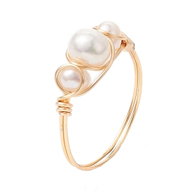 Natural Pearl Finger Rings, Copper Wire Wrapped Ring
