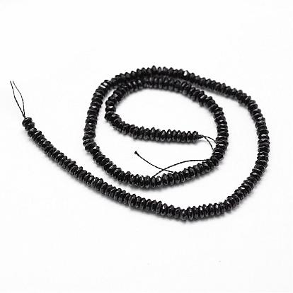 Natural Black Onyx Beads Strands, Grade A, Dyed & Heated, Faceted, Rondelle