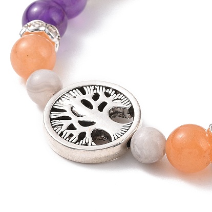 5 шт. 5 стильные браслеты из бисера и синтетических смешанных драгоценных камней, растянутые бисером, набор, браслеты из бисера из сплава "дерево жизни" для женщин