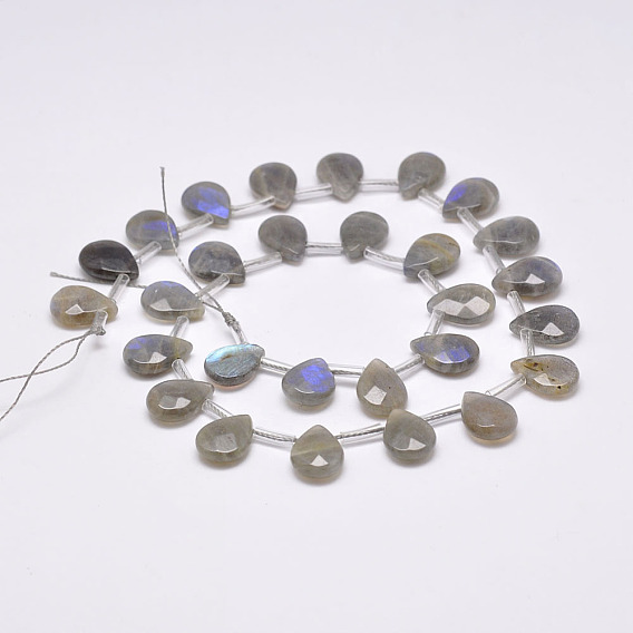 Natural Labradorite Beads Strands, Top Drilled Beads, Faceted