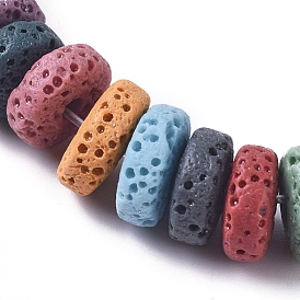 Natural Lava Rock Beads Strands, Dyed, Flat Round/Disc