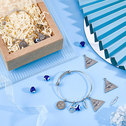 Benecreat bricolage kit de fabrication de bracelet mauvais œil, y compris 201 pendentifs en acier inoxydable et fabrication de bracelets extensibles, 304 pendentifs en acier inoxydable et anneaux de saut et épingle, perles au chalumeau