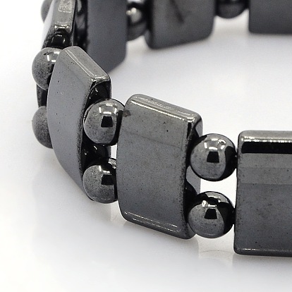 Magnétique rectangle hématite et perles rondes étendent bracelets pour le cadeau de Saint-Valentin, 60mm