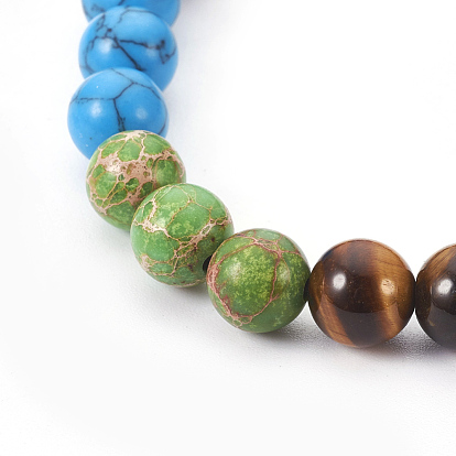 Natural Mixed Stone and Resin Stretch Bracelets, with Metal Findings and Burlap Packing, Round