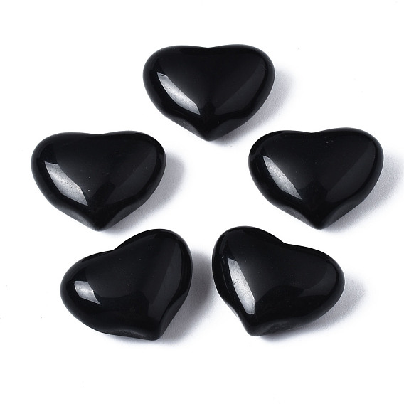 Piedra de palma de corazón de obsidiana negra natural, piedra de bolsillo para la meditación de equilibrio de energía