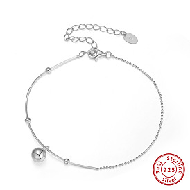 Bracelet à breloques boule ronde en argent sterling plaqué rhodium avec chaînes serpent, avec cachet s