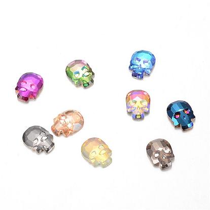 Glass Rhinestone Cabochons, Flat Back & Back Plated, Faceted, Skull