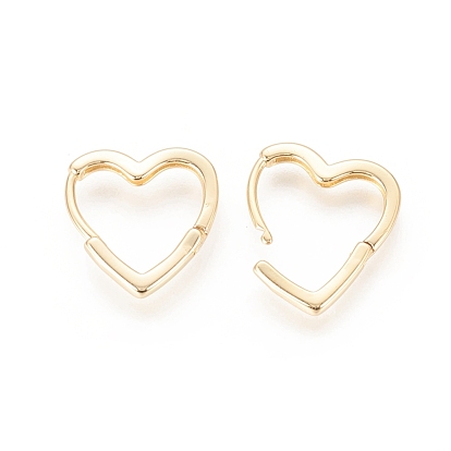 Brass Huggie Hoop Earrings, Long-Lasting Plated, Heart