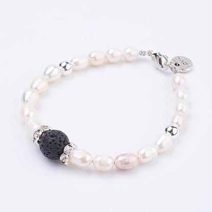 Bracelets perle d'eau douce, pierre naturelle, avec découverte d'alliage et découverte de laiton