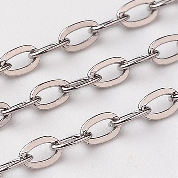 304 Stainless Steel Cable Chains, Decorative Chains, Soldered, Flat Oval, 3x1.6x0.4mm