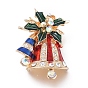 Golden Plated Alloy Brooches, with Rhinestone and Enamel, Christmas Bell, for Christmas