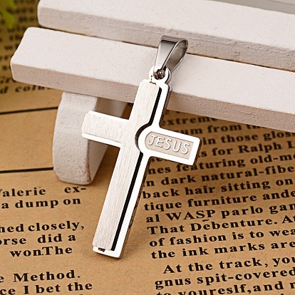 Latin Cross Ion Plating(IP) 304 Stainless Steel Pendants, For Easter, with Word Jesus