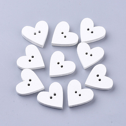 2-Hole Spray Painted Wooden Buttons, Heart