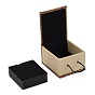 Boîtes à bagues en bois rectangle, de toile de jute et de velours, 7x6x5.2 cm