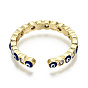 Latón micro pavé claro anillos de brazalete de circonio cúbico, anillos abiertos, con esmalte, sin níquel, mal de ojo, real 16 k chapado en oro