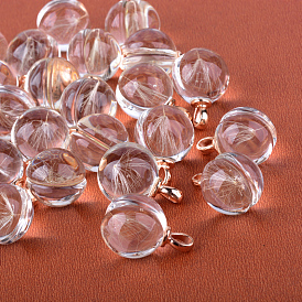 Round Alloy Glass Pendants, Cadmium Free & Lead Free, with Dried Dandelion Inside, For Dandelion Wish Necklaces Making