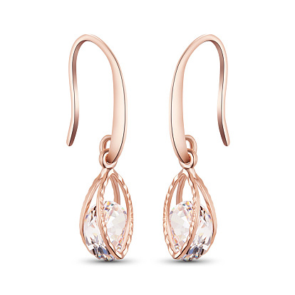 SHEGRACE Creative Design Rose Gold Plated Brass Hook Earrings, Leaves with AAA Cubic Zirconia, 30mm, Pin: 1x0.7mm