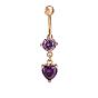 Real 18K Gold Plated Brass Rhinestone Heart Navel Ring Belly Rings, 39x8mm