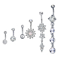 Brass Piercing Jewelry, Belly Rings, with Glass Rhinestone, Mixed Shapes