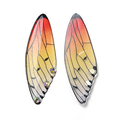 Transparent Epoxy Resin Cabochons, with Rhinestone, Wing