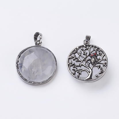 Gemstone Pendants, Flat Round, Antique Silver