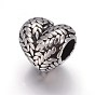 Retro 316 Surgical Stainless Steel European Style Beads, Large Hole Beads, Heart with Wheat
