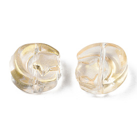 Perles de verre peintes par pulvérisation transparent, avec de la poudre de paillettes, lune avec étoile