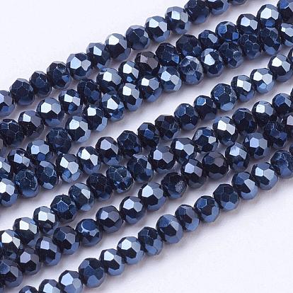 Electroplate Glass Beads Strands, Half Plated, Faceted, Rondelle, 2.5x2mm, Hole: 0.5mm, about 197pcs/strand, 16.9 inch