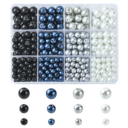 460Pcs 12 Style Glass Pearl Beads, for Beading Jewelry Making, Round