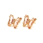 Glass Stud Earrings, with Golden Plated Brass Findings and Clear Cubic Zirconia, Butterfly