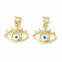 Rack Plating Brass Charms, with Enamel, Long-Lasting Plated, Cadmium Free & Lead Free, Eye with Evil Eye