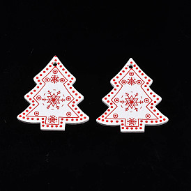 Christmas Theme Spray Painted Wood Pendants, Single-Sided Printed, Christmas Tree with Snowflake
