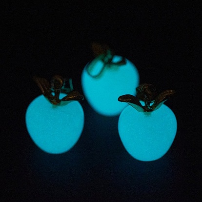Synthetic Luminous Stone Pendants, Glow in the Dark, with Golden Plated Alloy Findings, Apple