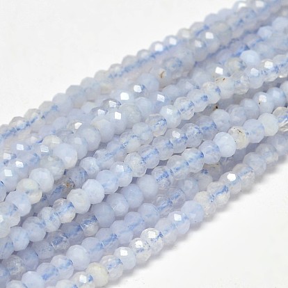 Brins de perles rondelles naturelles d'agate bleu clair à facettes, 3x2mm, Trou: 1mm, Environ 180 pcs/chapelet, 15.5 pouce