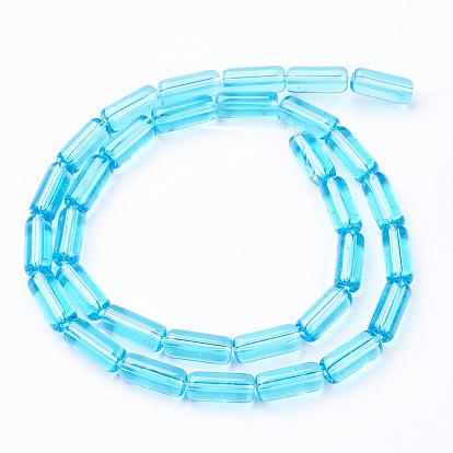 Chapelets de perles en verre transparentes  , Tube, 9x4mm, Trou: 0.5mm, Environ 32~33 pcs/chapelet, 12 pouce