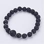 Natural Lava Rock Beads Stretch Bracelets, with 304 Stainless Steel Bead Spacers