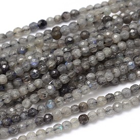 Natural Labradorite Round Bead Strands, Faceted