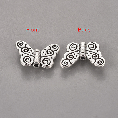 Abalorios de aleación de estilo tibetano, sin plomo y el cadmio, mariposa, 11x15x1.5 mm, agujero: 1.5 mm