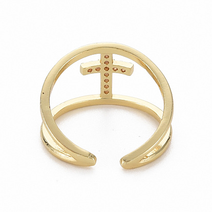 Латунные кольца из манжеты с прозрачным цирконием, открытые кольца, без никеля , крестик