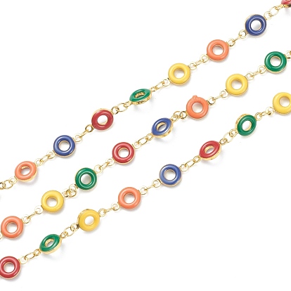 Golden Plated Brass Beaded Chains, with Enamel, Unwelded, Mixed Shapes