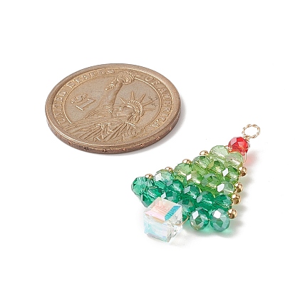 Pendentifs de perles de rocaille en verre sur le thème de noël, avec les accessoires en laiton dorés, arbre