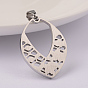 304 Stainless Steel Filigree Pendants, Textured, Oval with Heart Pattern, 28.5x21x2mm, Hole: 6x4mm
