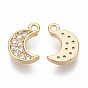 Brass Micro Pave Cubic Zirconia Charms, Nickel Free, Real 18K Gold Plated, Moon