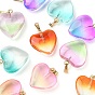 10Pcs 5 Colors Two Tone Transparent Glass Pendants, with Golden Plated Iron Findings, Heart Charms