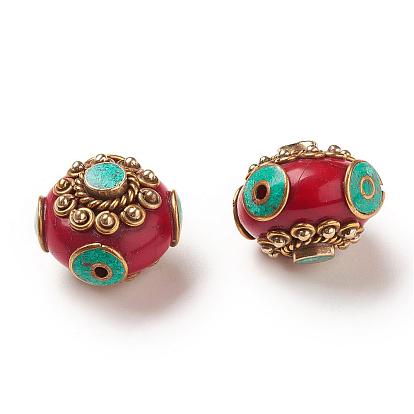 Perles de style tibétain, avec turquoise synthétique, corail synthétique et accessoires en laiton
